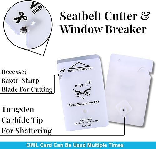 Miniatura 2 de OWL Cortador de vidrio para ventana de automóvil y cortador de cinturón de seguridad, martillo de rescate de emergencia, kit de supervivencia 2 en