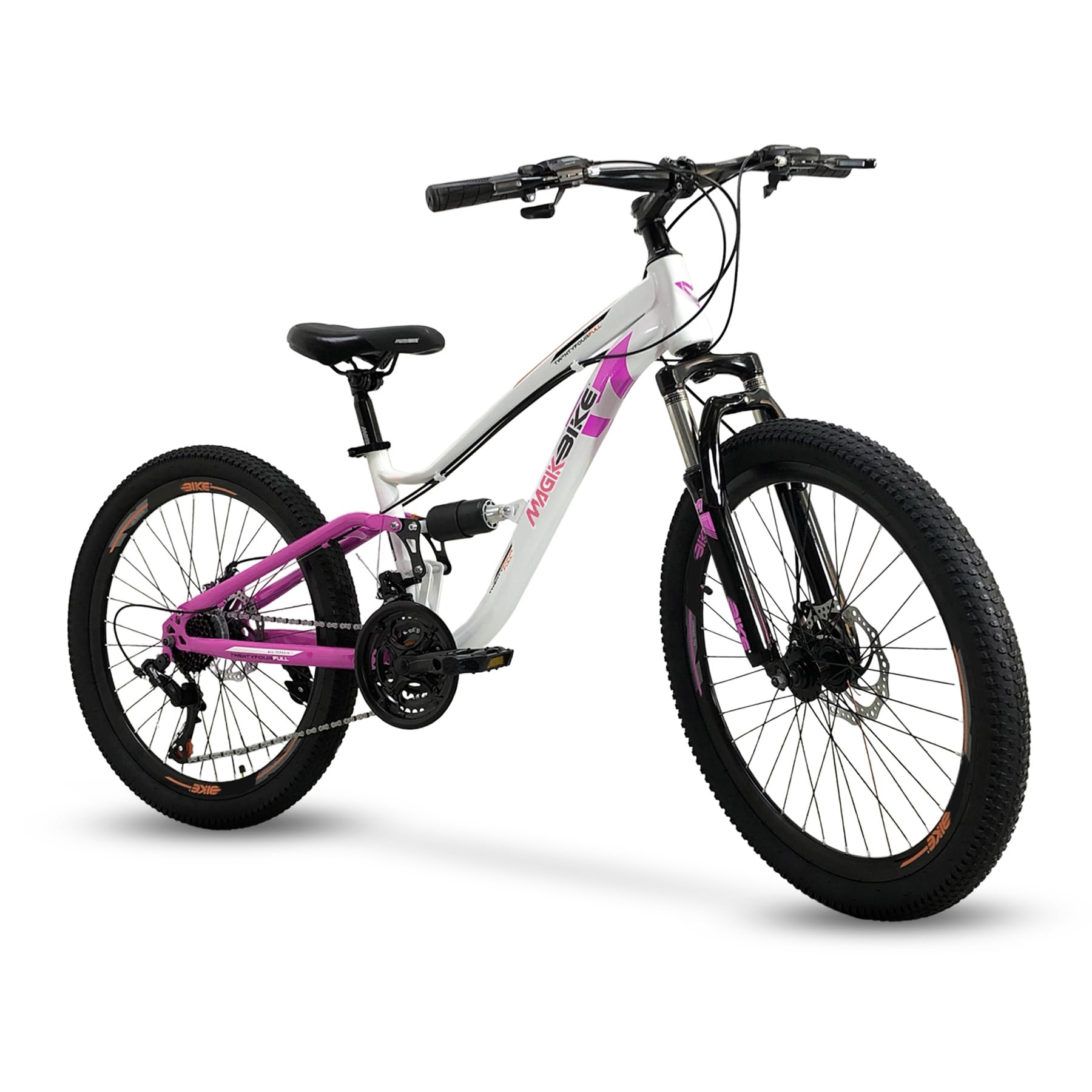 IBK Bicicletta Bici MTB 24'' Pollici Mountain Bike BIAMMORTIZZATA Ragazza Cambio 21 Velocità Freni a Disco