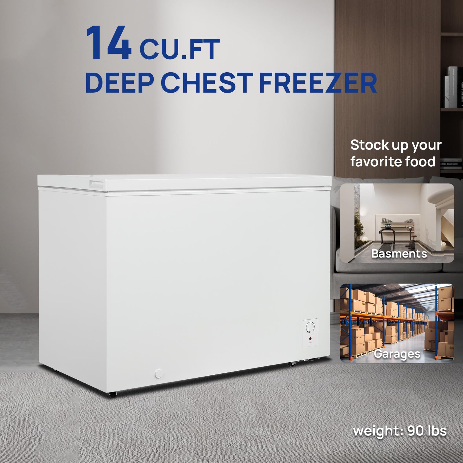 Smad Chest Deep Freezer 14 Cu Ft, Large Chest Freezer with 7 Level Adjustable Temperature,Compact Freestanding Top-opening Deep Freezer with Removable Storage Basket, Wheels, White on Fridge.com