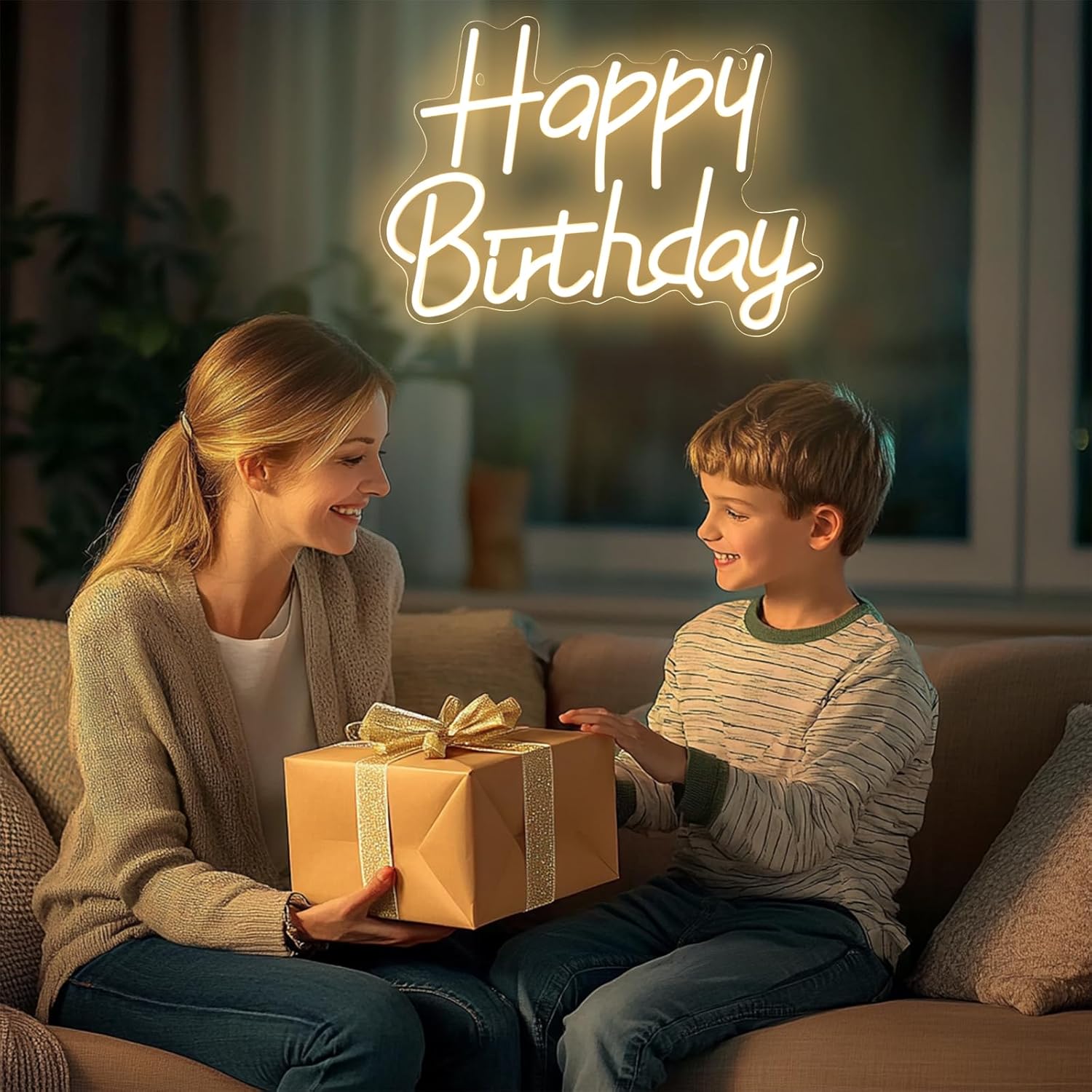 Happy Birthday Neon Signs for Party Decor Dimmable LED Birthday Neon Light for Wall Decor Light Up Happy Birthday Led Signs for Backdrop Birthday Any Ages Bday Celebration Decoration, Warm white