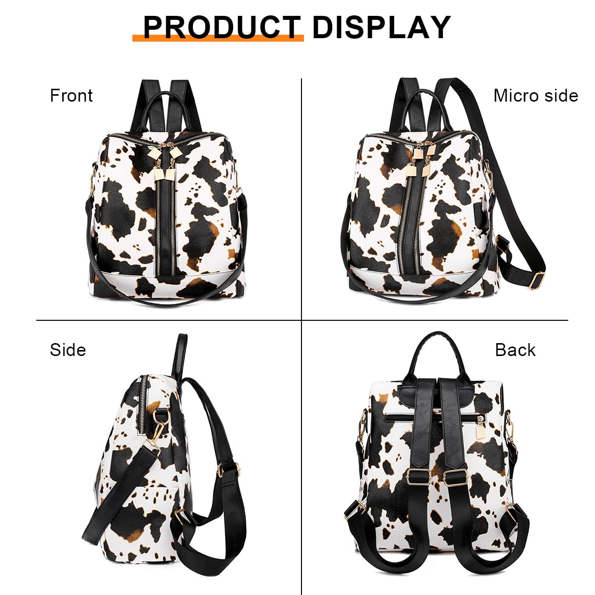 SONARIN Moda Borsa Zaino Donna,Impermeabile PU Zainetti con Pochette Antifurto Zaino Casual Borsa Scuola Zaino da Viaggio Borsa Mano Borsa Tracolla Convertibile(Leopardo Marrone)