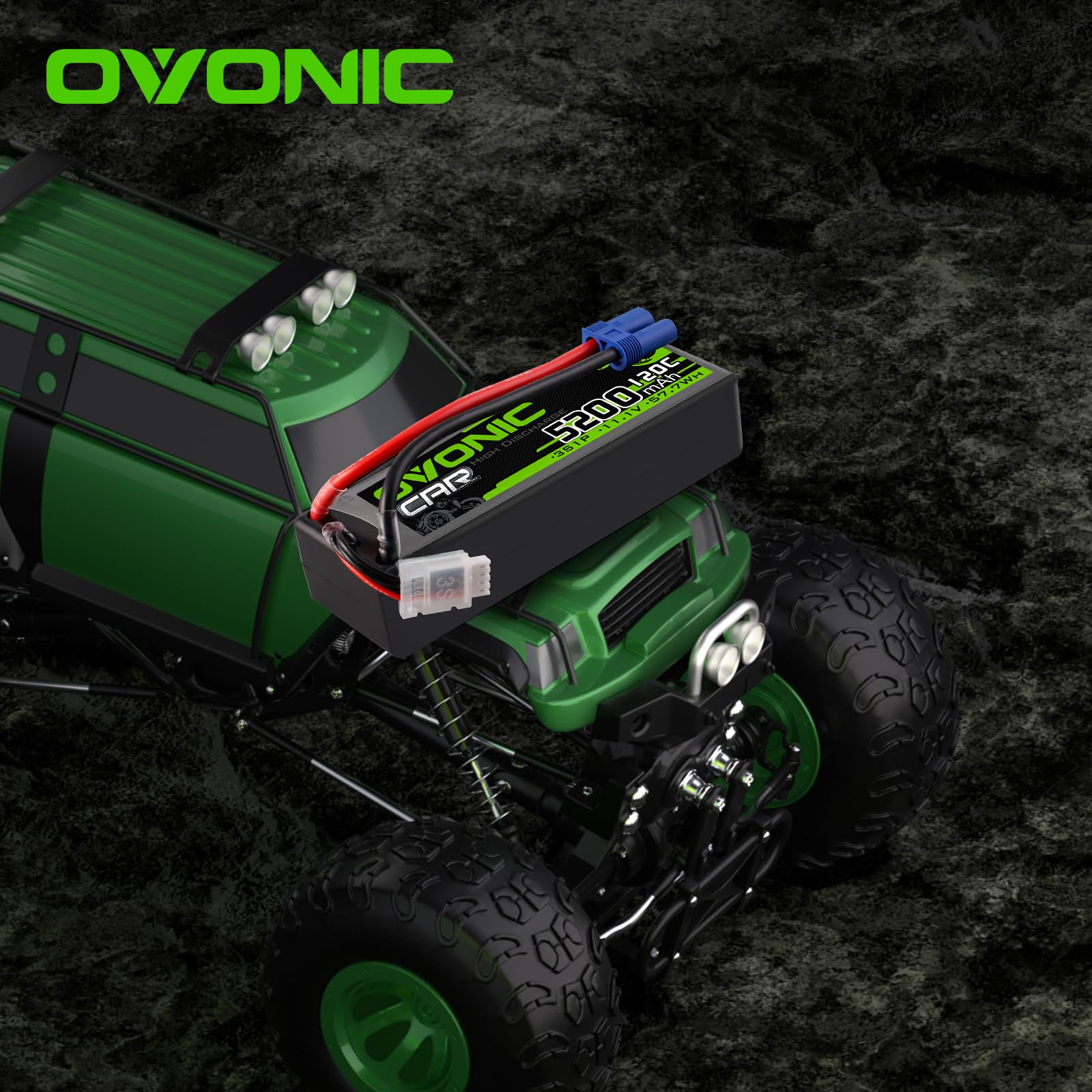 OVONIC Lot de 2 batteries Lipo 3S 11,1 V 5200 mAh 120 C avec fiche EC5 pour voiture RC camion truggy quadcopter hélicoptère camion bateau avion