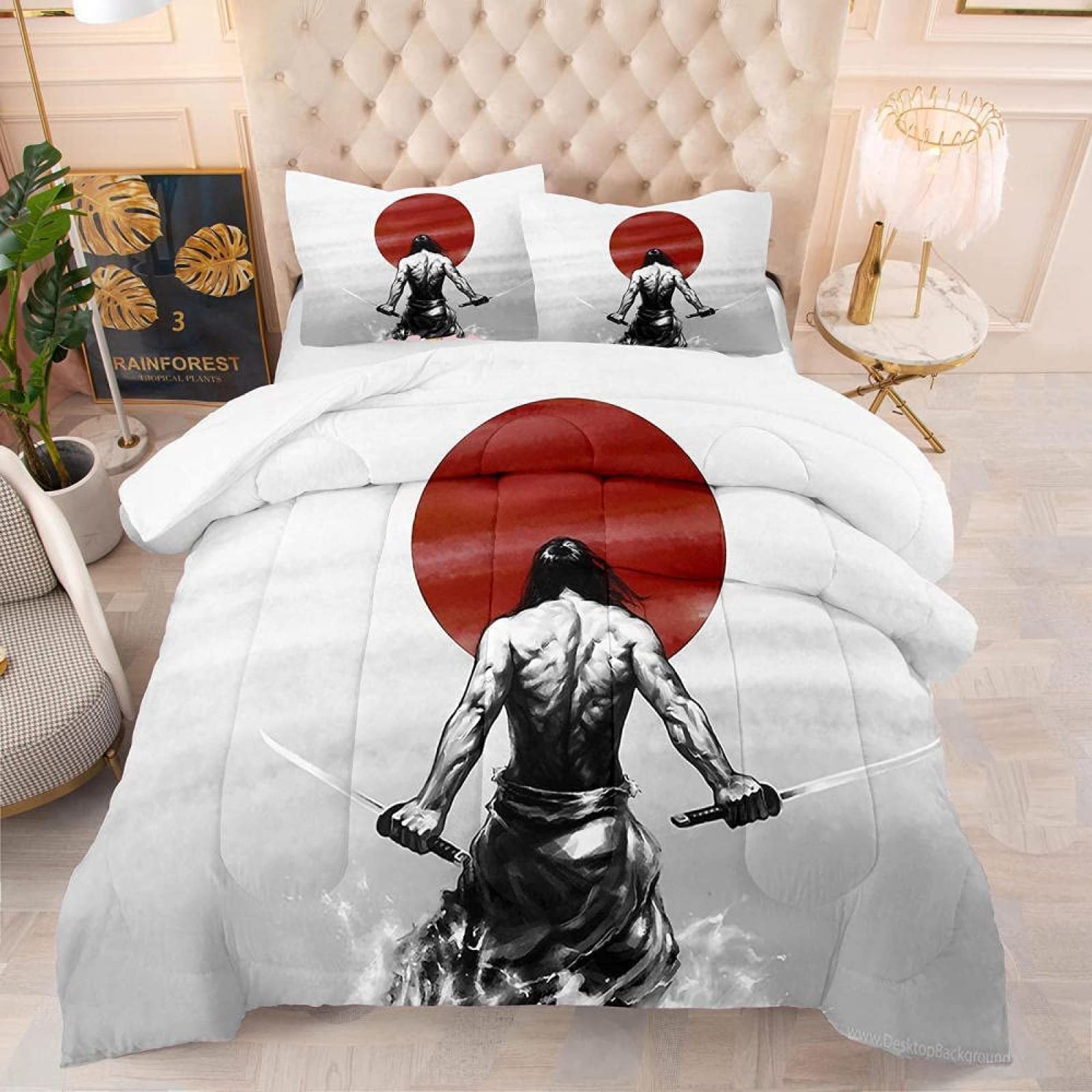 Duvet Cover Double Warrior Fluffy Soft Double Duvet Cover with Zipper Closure Hypoallergenic Quilt Covers with 2 Pillowcases19.7"x 29.5"(50x75 cm)