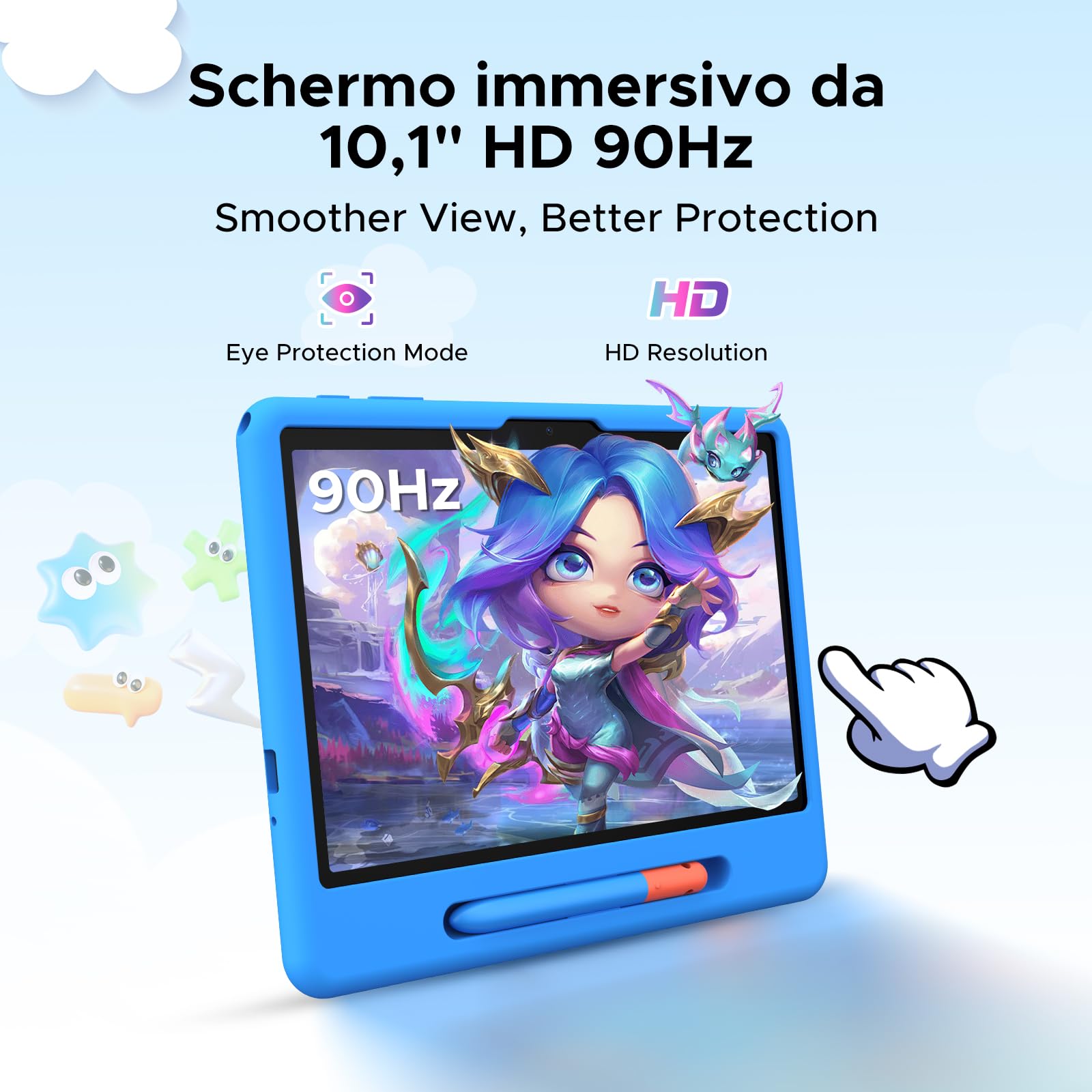 P10 Kid Tablet con Penna Custodia in Silicone, Blu | Tablet 10 Pollici con 32GB RAM+64GB ROM Tablet per Bambini, 90Hz Tablet Android 16 & Gemini AI, 7000mAhT310/5G WiFi/8MP+5MP