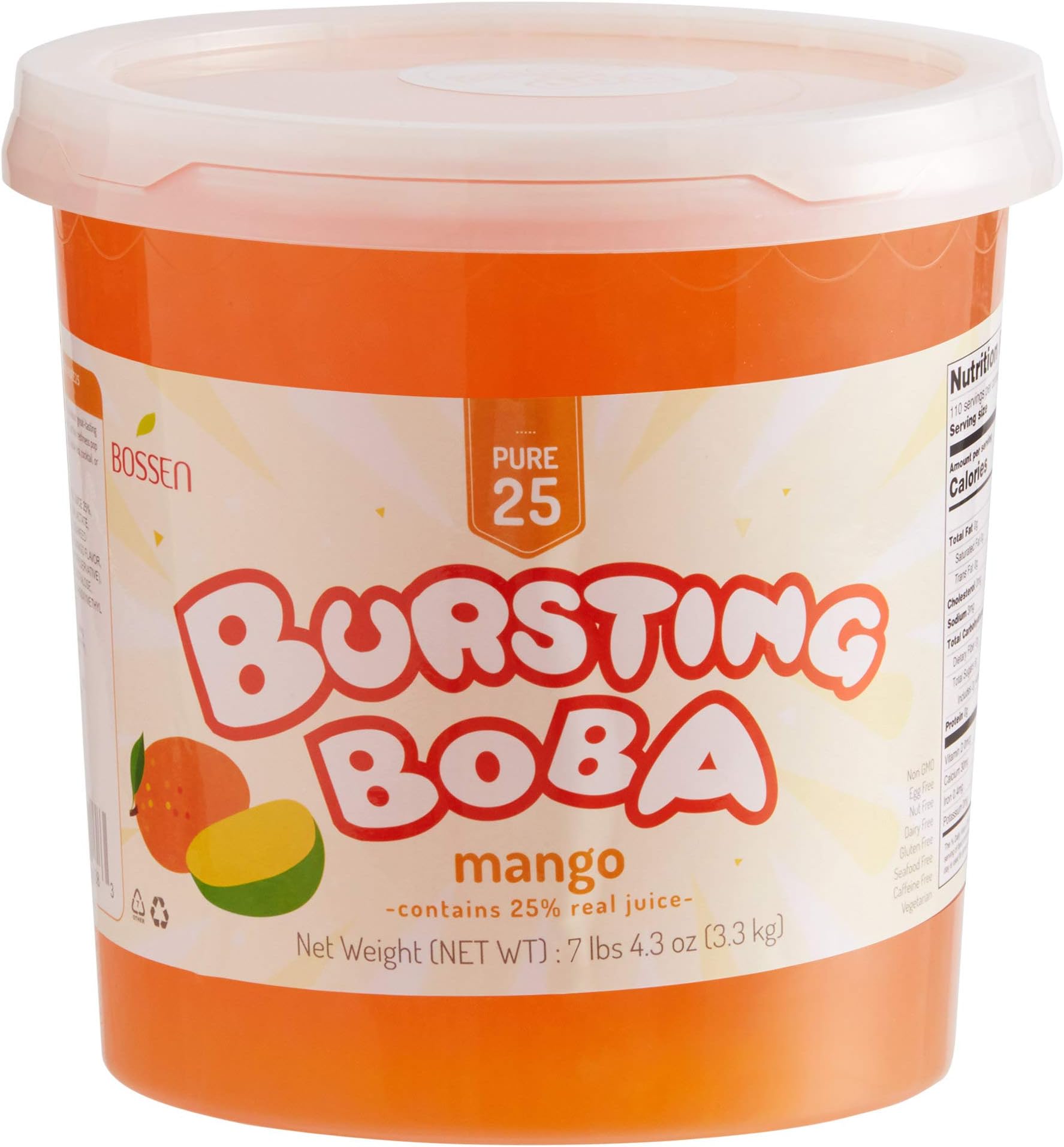 Bossen Bursting Boba Pure25 filled with a refreshing fruity liquid that creates a burst of flavor in your mouth Make in Taiwan 7.04 lb Each Pack (1 pack, Mango)