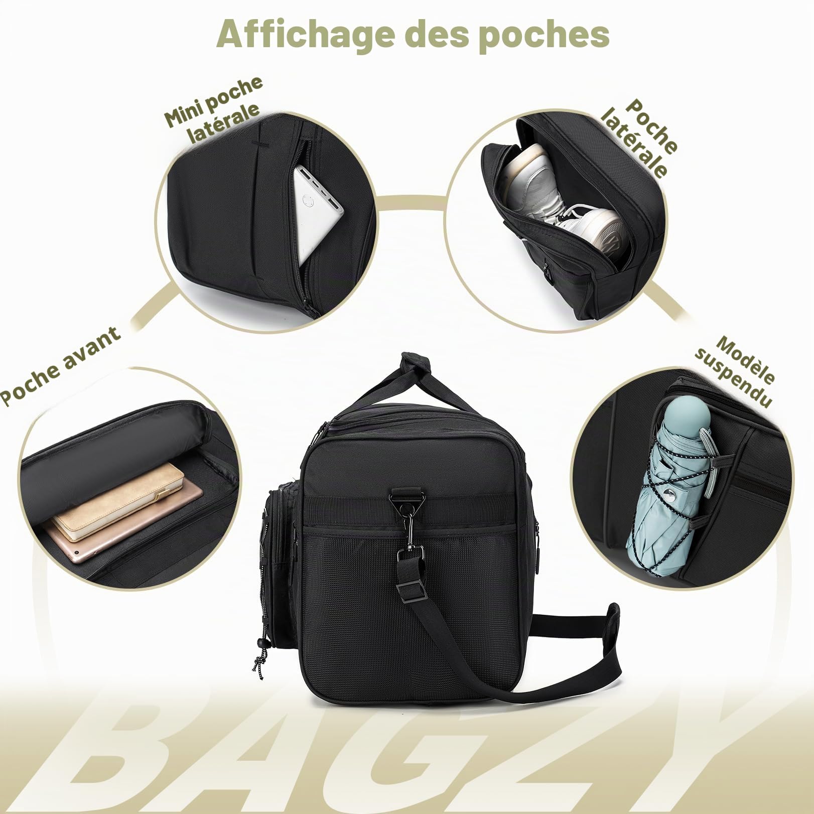 BAGZY Sac de Voyage Homme 70L Grand Sac de Voyage Pliable Cabas de Fitness Bay Weekend Homme Sacs a Main Bagage à Main Sacs de Rangement pour Extérieur/Camping/Trekking/Fitness