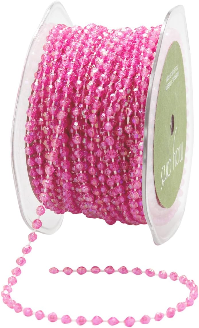 Amazon.com: May Arts Hot Pink 4 Millimeter String Beads Ribbon, 25 yd