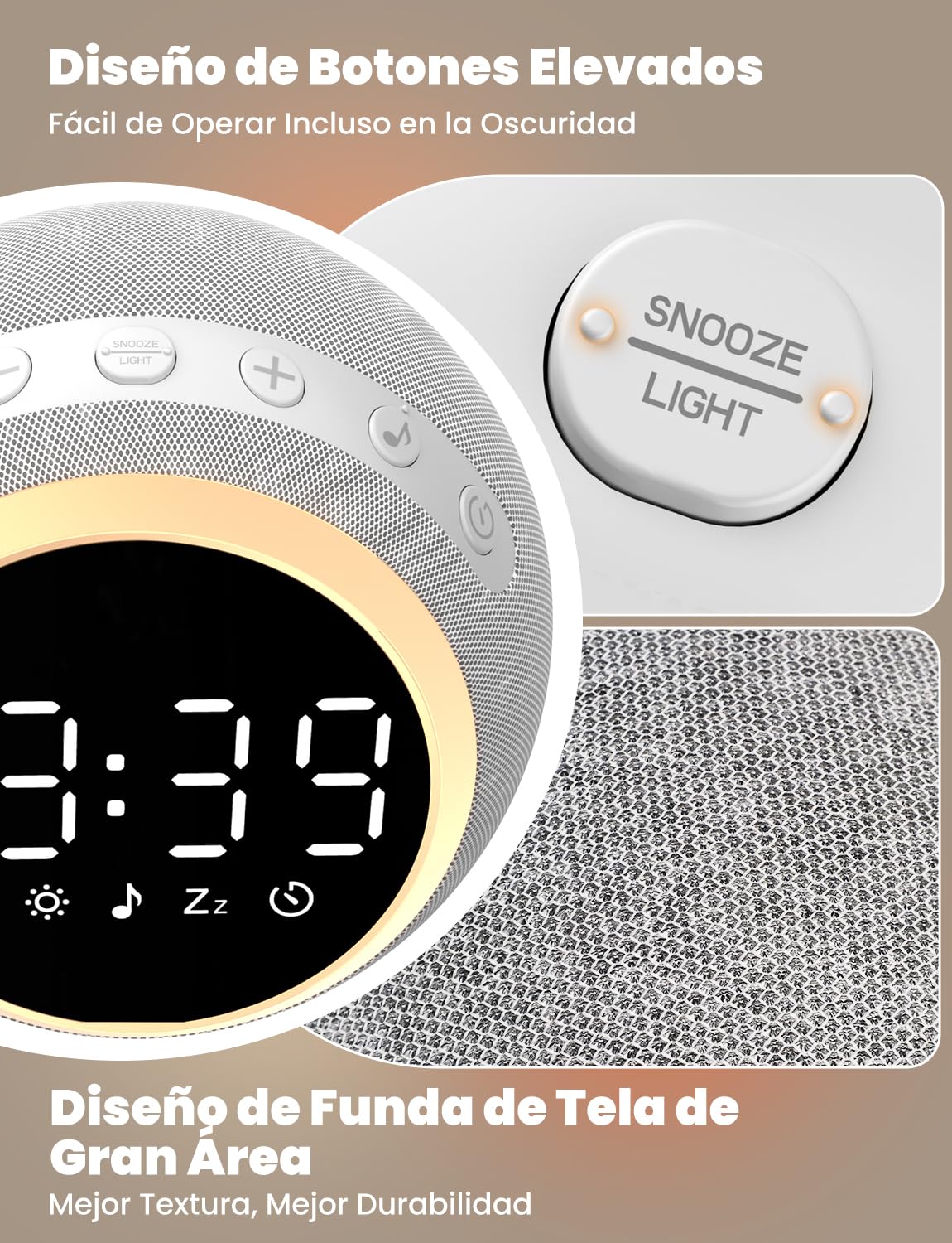 LIORQUE Despertador Luz con Ruido Blanco, 25 Sonidos Calmantes, Volumen Ajustable y Luz Nocturna, Temporizador para Dormir, Ideal para Bebés Niños Adultos, Reloj Despertador Digital para Dormitorios