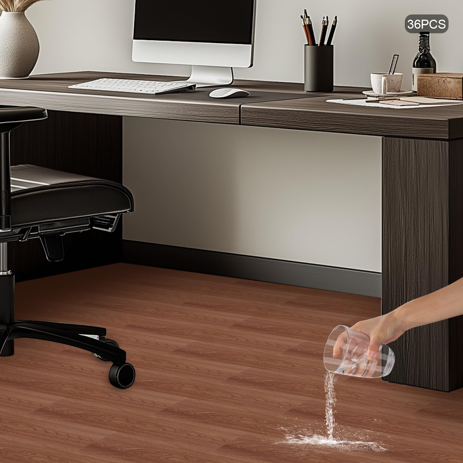 36 unidades de suelo de PVC, para manualidades, suelos de madera de vinilo, autoadhesivos, antideslizantes, resistentes al agua, cortables, grosor de 1,3 mm, resistentes al agua, para cocina, salón