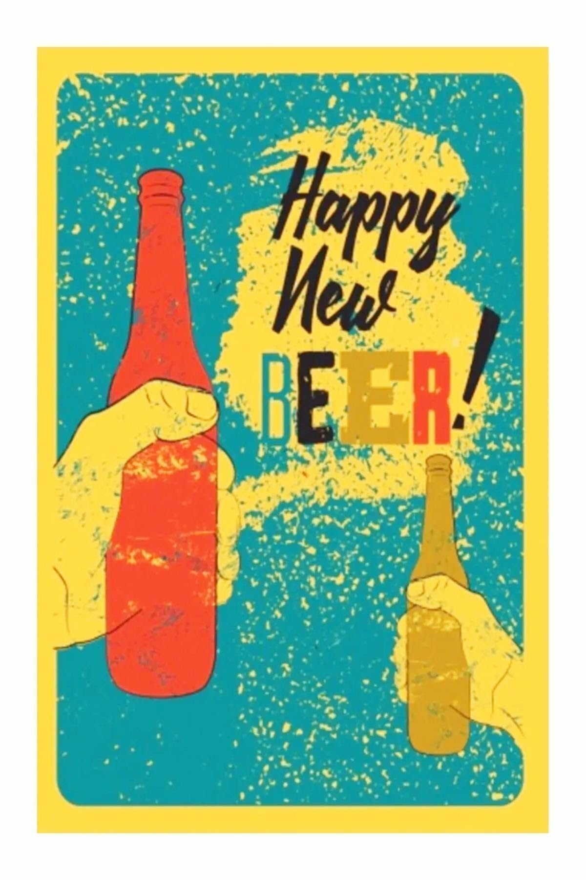 Dekolia Kuşe Kağıt Duvar Posteri Happy New Beer Retro Vintage Drtr0032