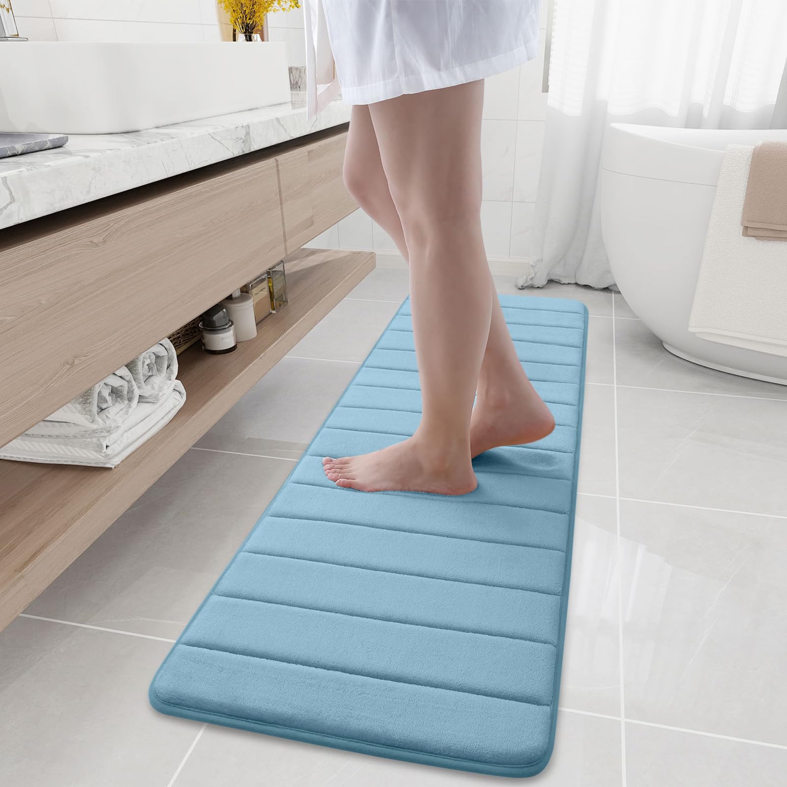 Buganda Memory Foam Bath Mat, 59" x 17", Ultra Soft and Non-Slip Bathroom Rugs, Water Absorbent and Machine Washable Bath Rug Runner for Bathroom,