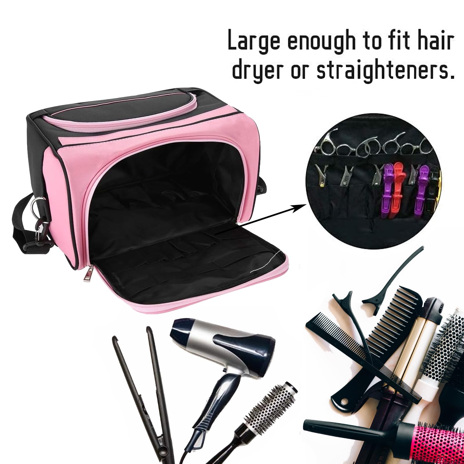 JEHANOIRY Large Capacity Hairdresser Bag Barber Carrying Case with Handle and Shoulder Strap - Image 3