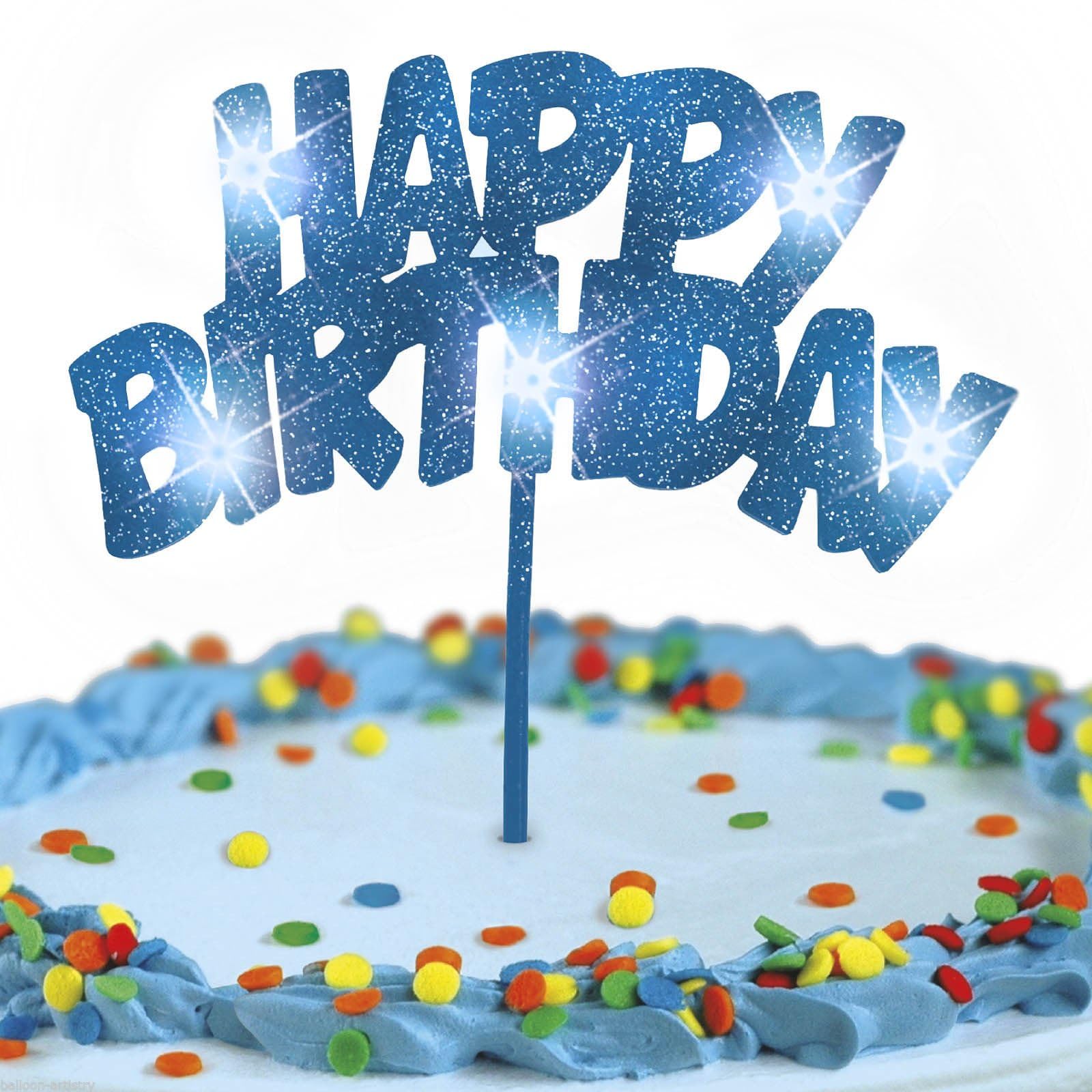 Unique Impreza 90878 - niebieska migająca dekoracja tortu Happy Birthday