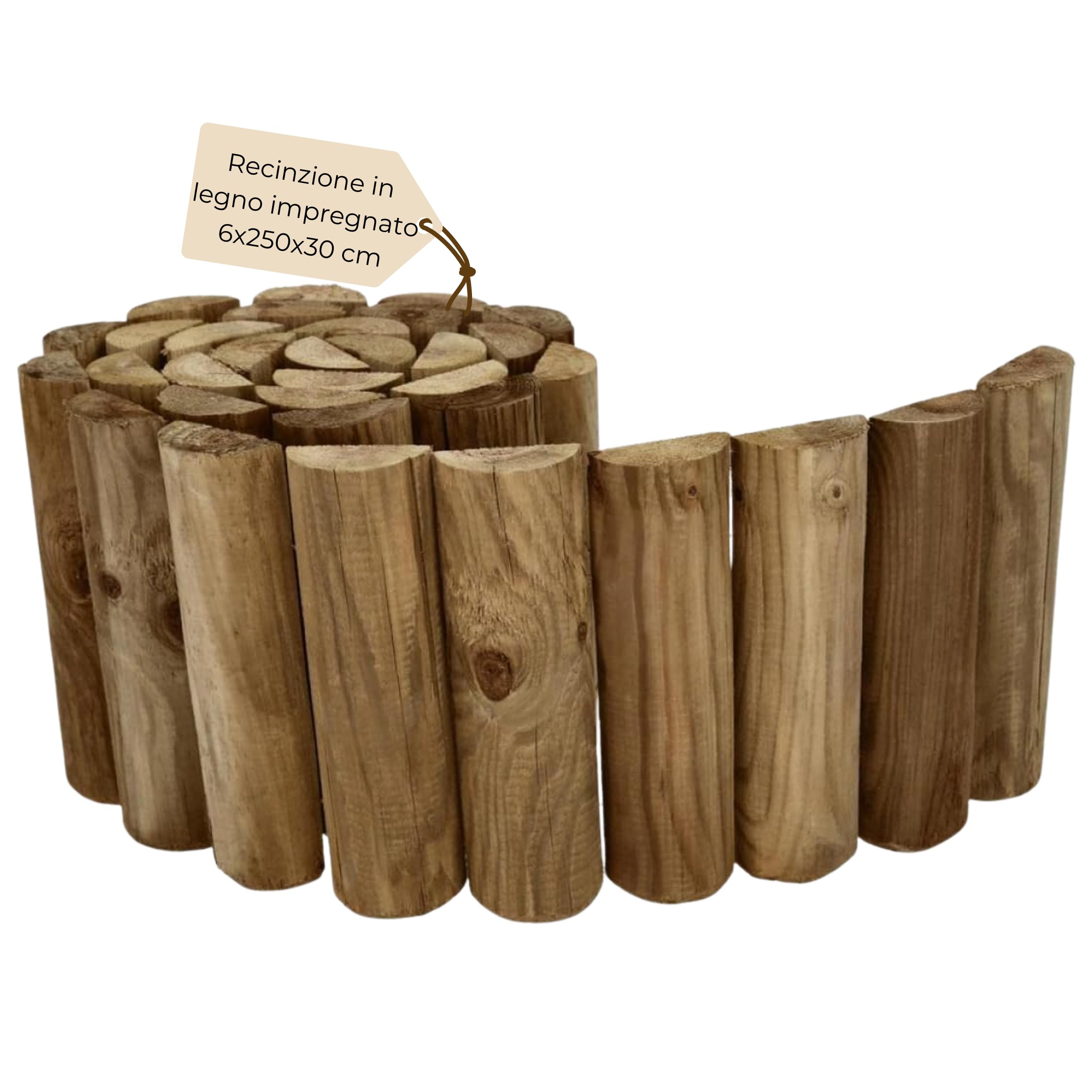 Recinzione in Legno Impregnato Rollborder Bordure con Certificazione PEFC Ideale per Recinzioni,Delimitazione per Aiuole,Prati,Giardino,Piante,Fiori Varie Dimensioni (6x250x30 cm)