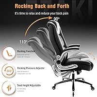 Vista 5 de Silla de Oficina de Respaldo Alto - Brazos Abatibles Ajustables Soporte Lumbar Integrado, Silla de Escritorio de Computadora Ejecutiva Sillas