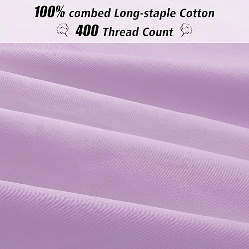 Miniatura 5 de Lirex Paquete de 2 fundas de almohada, 100% algodón de 400 hilos, transpirables, 20 x 30 pulgadas, tamaño Queen, color morado claro