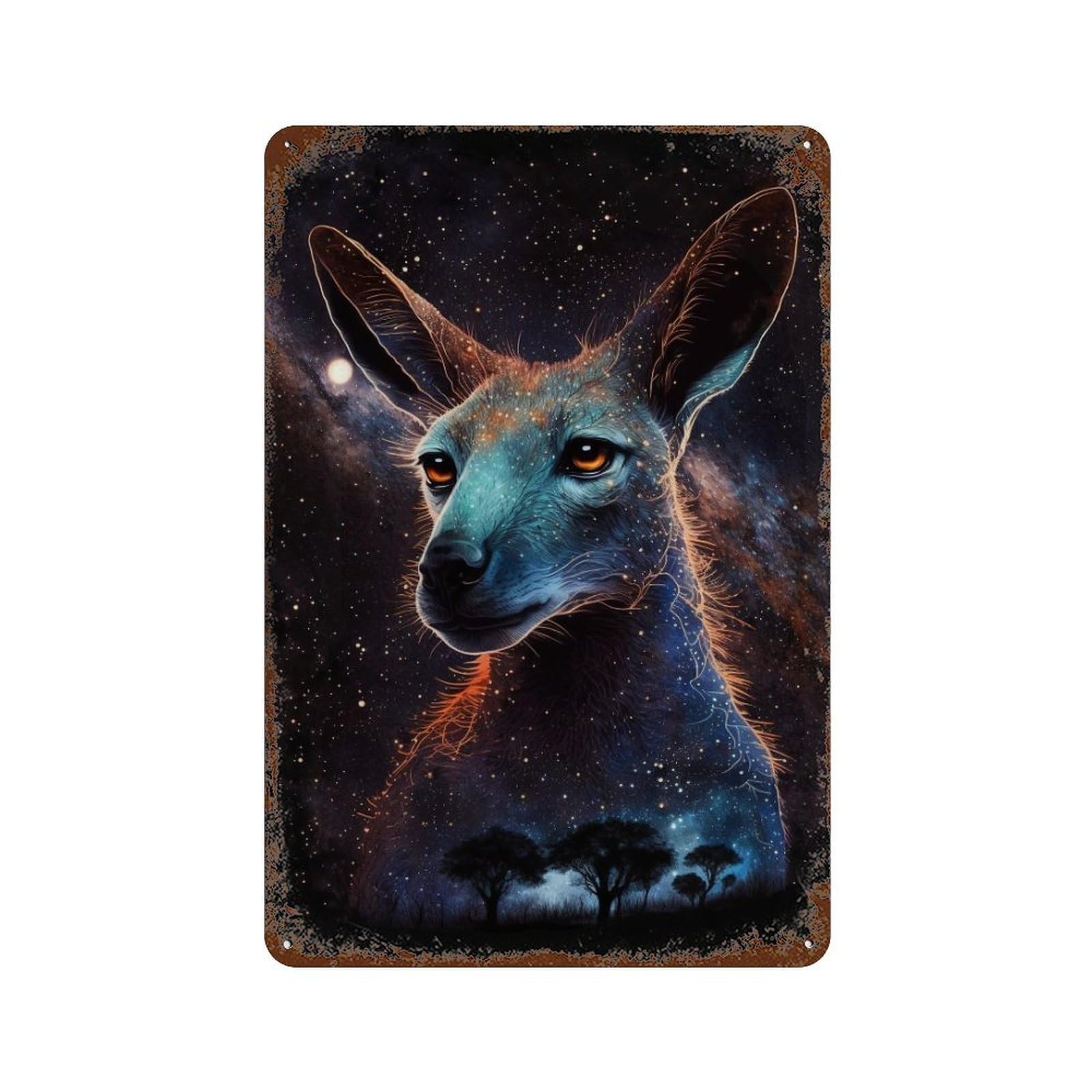 Weathered Tin Sign Cosmic Kangaroo Portrait 11.8"x7.9", Novelty Wall Decor for Basement, Hobby Room And Garage Decor