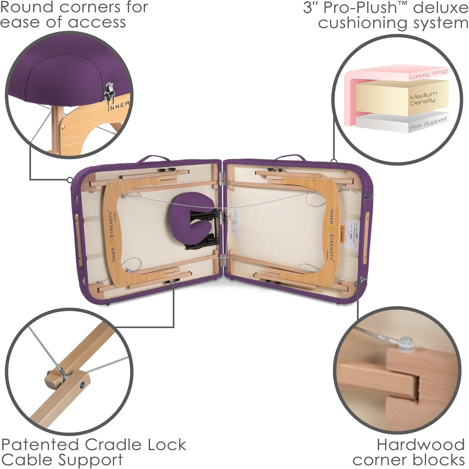 INNER STRENGTH Portable Massage Table Package E2 - Full Reiki Massage Table Incl. Deluxe Adjustable Face Cradle, Pillow & Carry Case (30"x73")