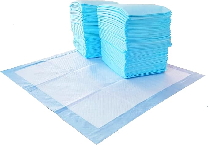 Amazon Basics Couches-pads absorbantes pour chiens et chiots – design à 5 couches anti-fuites et surface à séchage rapide pour l'apprentissage de la propreté, format standard, 22 po × 22 po, parfumées – lot de 150, bleu