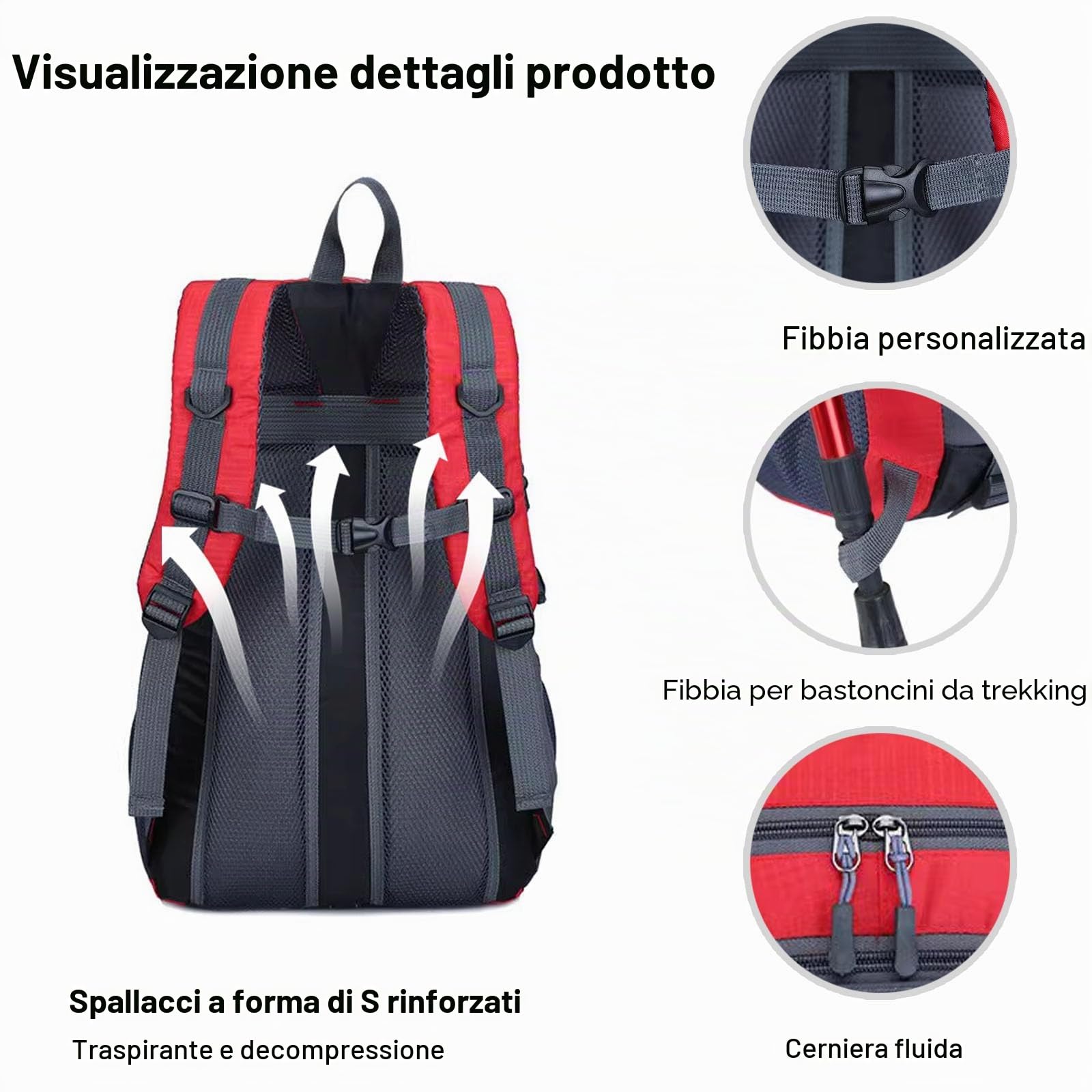 40L Zaino da Trekking Impermeabile Hiking Backpack per Donna Uomo - Ciclismo Arrampicata Sport