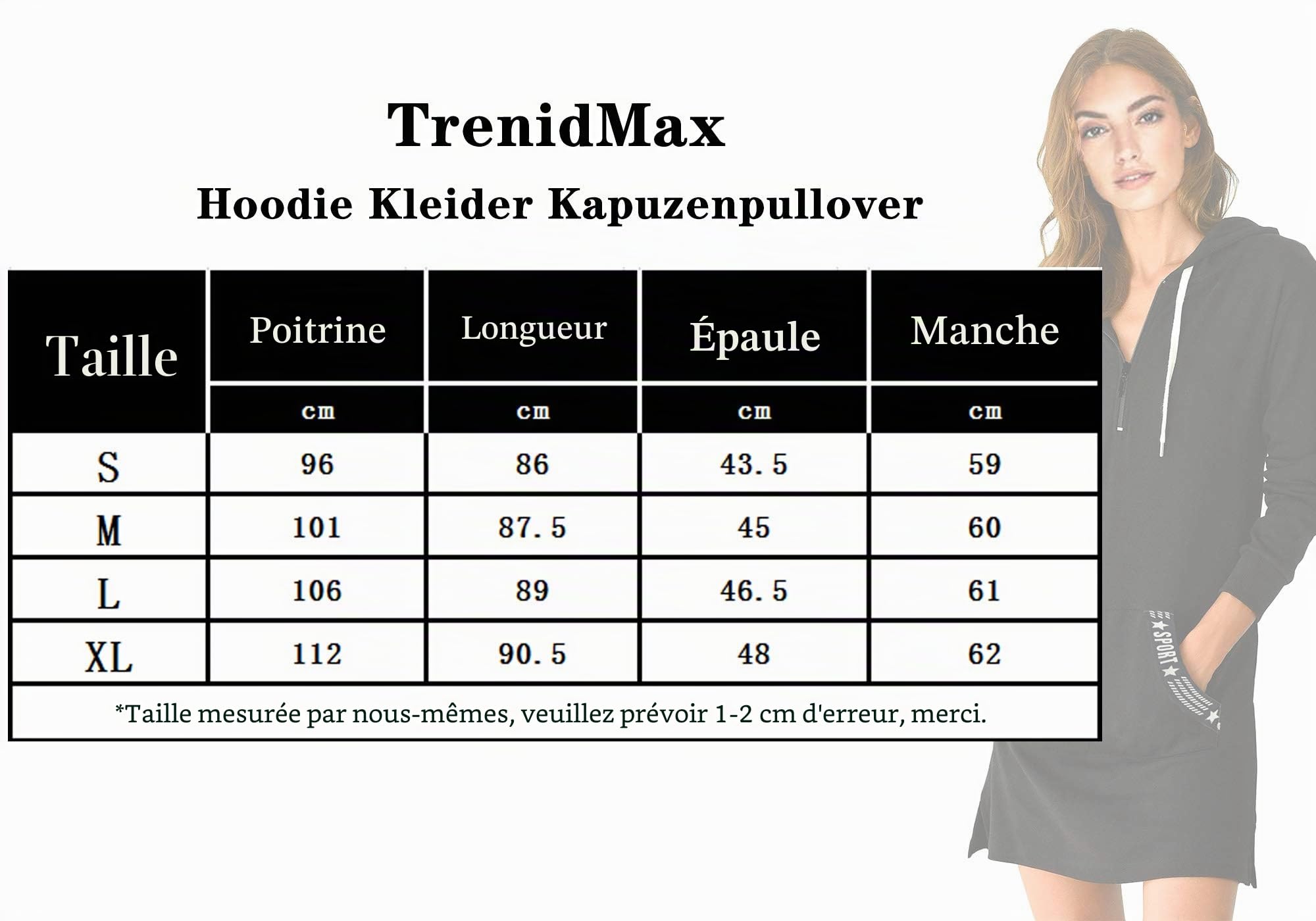TrendiMax Robe Pull Femme Manches Longues Pull Femme Hiver Robe Longue Femme Sexy Sweat à Capuche Femme avec Poches Chaude