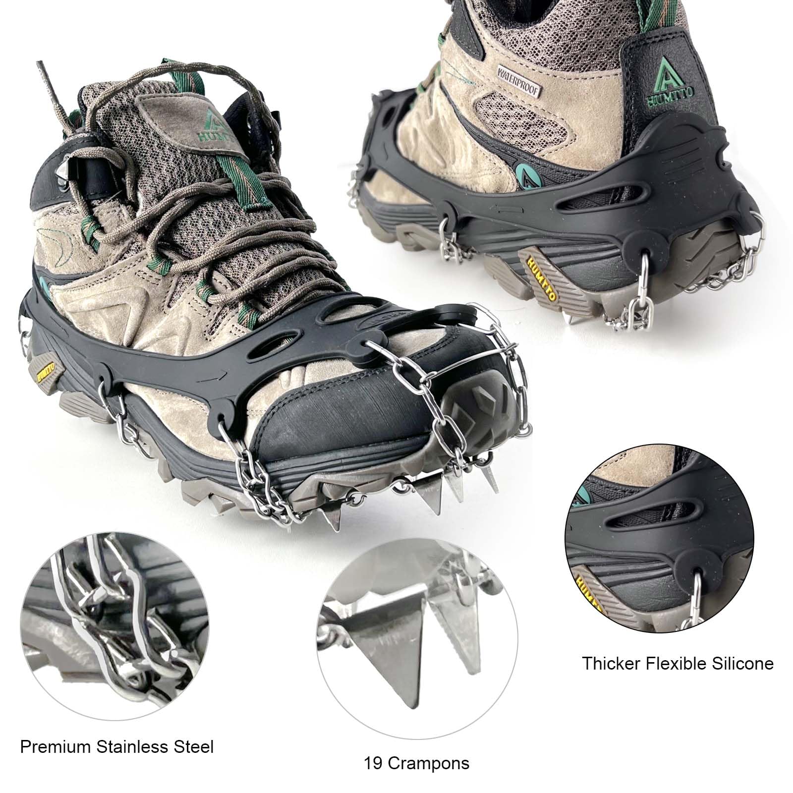 Ice Snow - Ramponi antiscivolo a 19 punte, per scarpe da ghiaccio, per passeggiate invernali all'aperto, alpinismo ed escursionismo