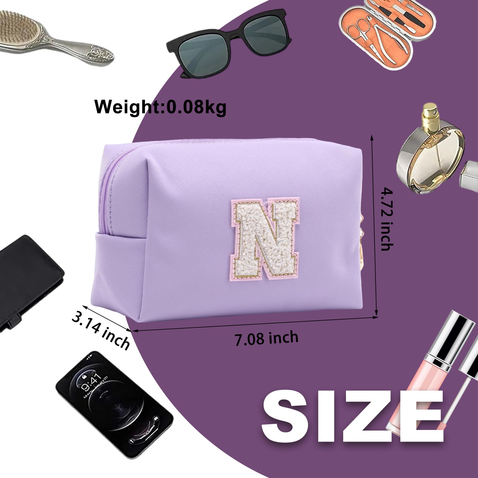 Personalized Makeup Bag,Waterproof Travel Makeup Pouch Cosmetic Bag Birthday Gift for Women Mom，Bride Bridesmaid Cosmetic Bag A-Z — view 2