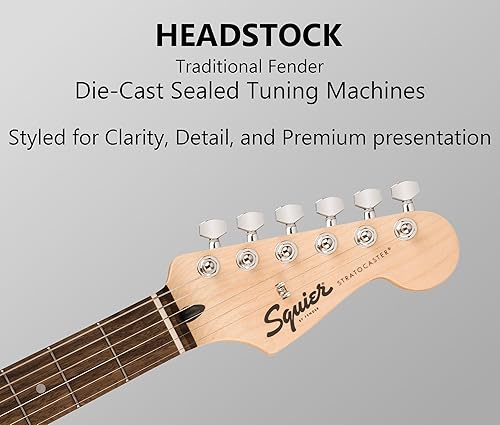 Vista 34 de Fender Squier Sonic Stratocaster HSS - Paquete negro con amplificador, sintonizador, correa, cable, púas y DVD de guitarra Austin Bazaar