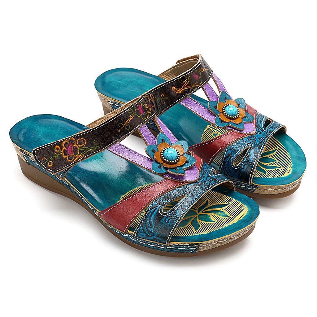 HAOLEI Sandales Femmes été Nu-pieds Orthopédique Compensées Sandale Confortable de Plage Pantoufles Femme Respirantes Semelles épaisses Anti-dérapant Chaussures Bohemia Romain Sandals