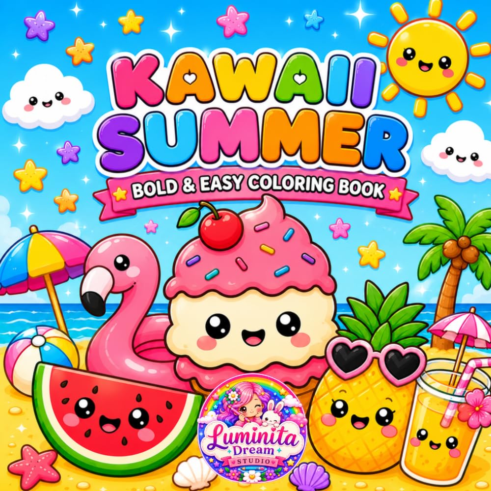 Kawaii Summer Coloring Book: 50+ Bold and Easy Summer Designs for Relaxation and Creative Fun | Cute Beach Scenes, Ice Cream Friends, Tropical Vibes ... Coloring Collection by Luminita Dream Studio)