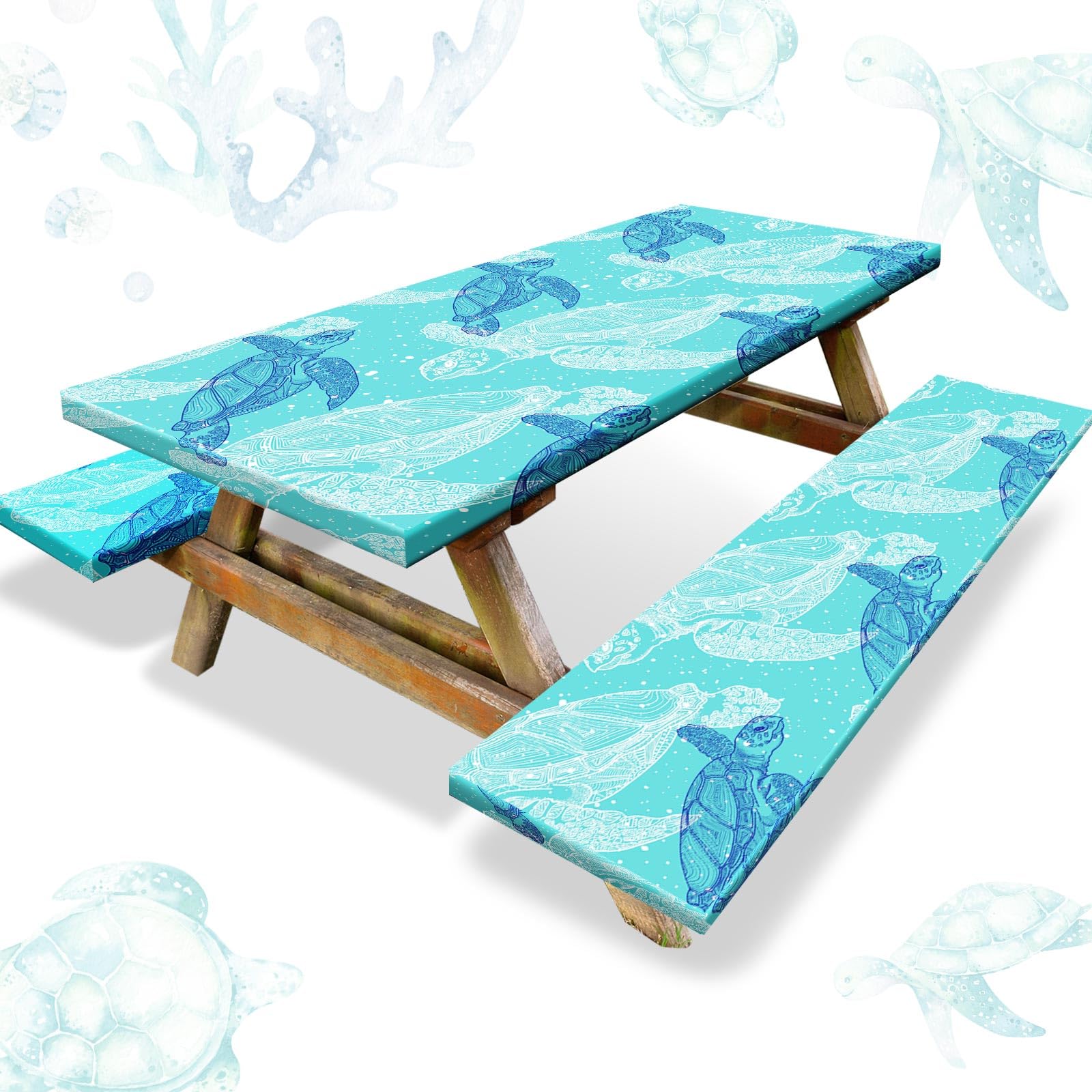 Photo 1 of Boao Fitted Picnic Table Cover with Bench Covers, Turtle Design