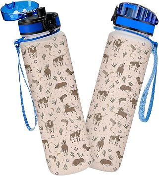 Cowgirl Western Water Bottle 32oz, Vintage Rodeo Pattern Reusable Plastic Sports Bottle for Gym School Travel, Country Girl Gifts for Birthday
