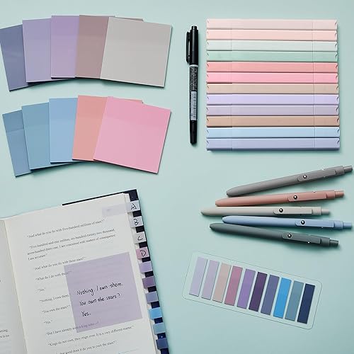 Miniatura 6 de Jutom Kit de 29 anotaciones de libros, resaltadores estéticos, juego de bolígrafos de gel, marcadores de notas adhesivas, marcadores de doble