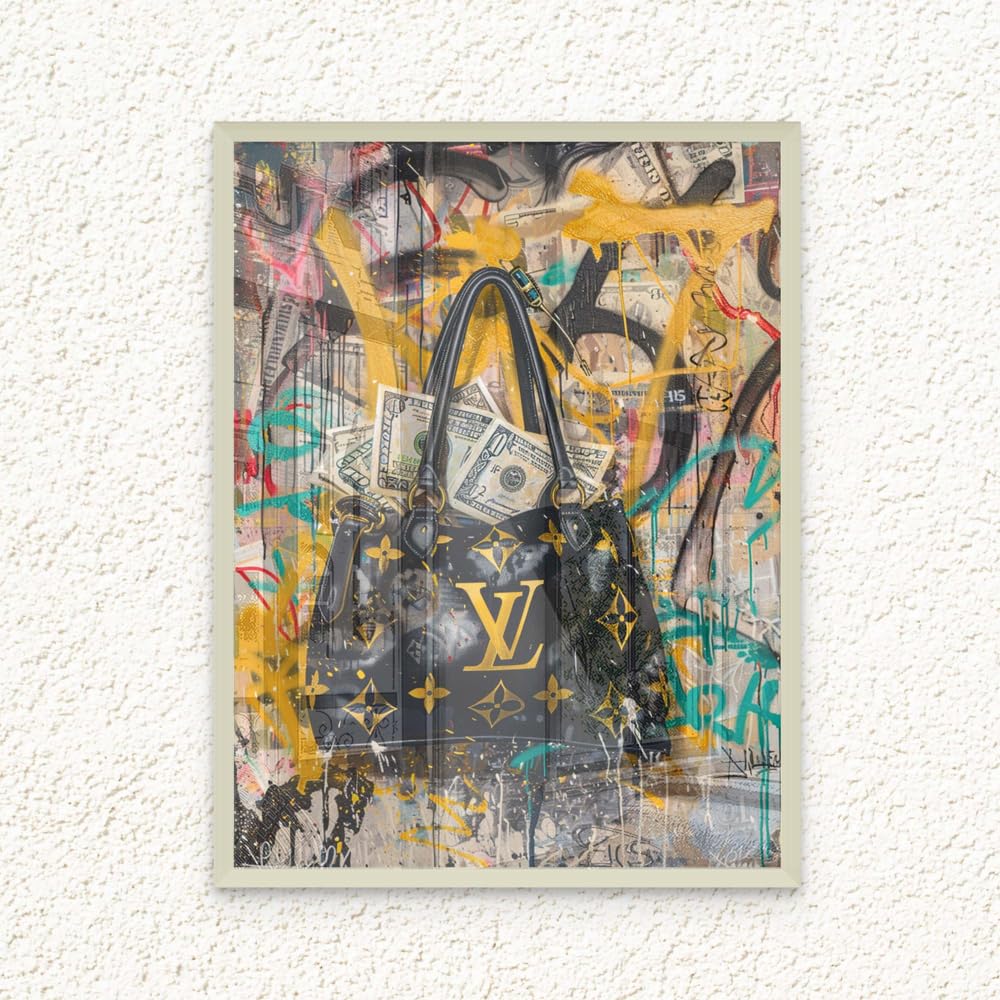 Framed Fine Art Portrait Print of Louis Vuitton Bag Pop Art Street Modern Urban Artwork Fashion Prints Wall Décor for Living Room Bedroom Office Studio Home Décor Eiffel Tower. 60x80cm