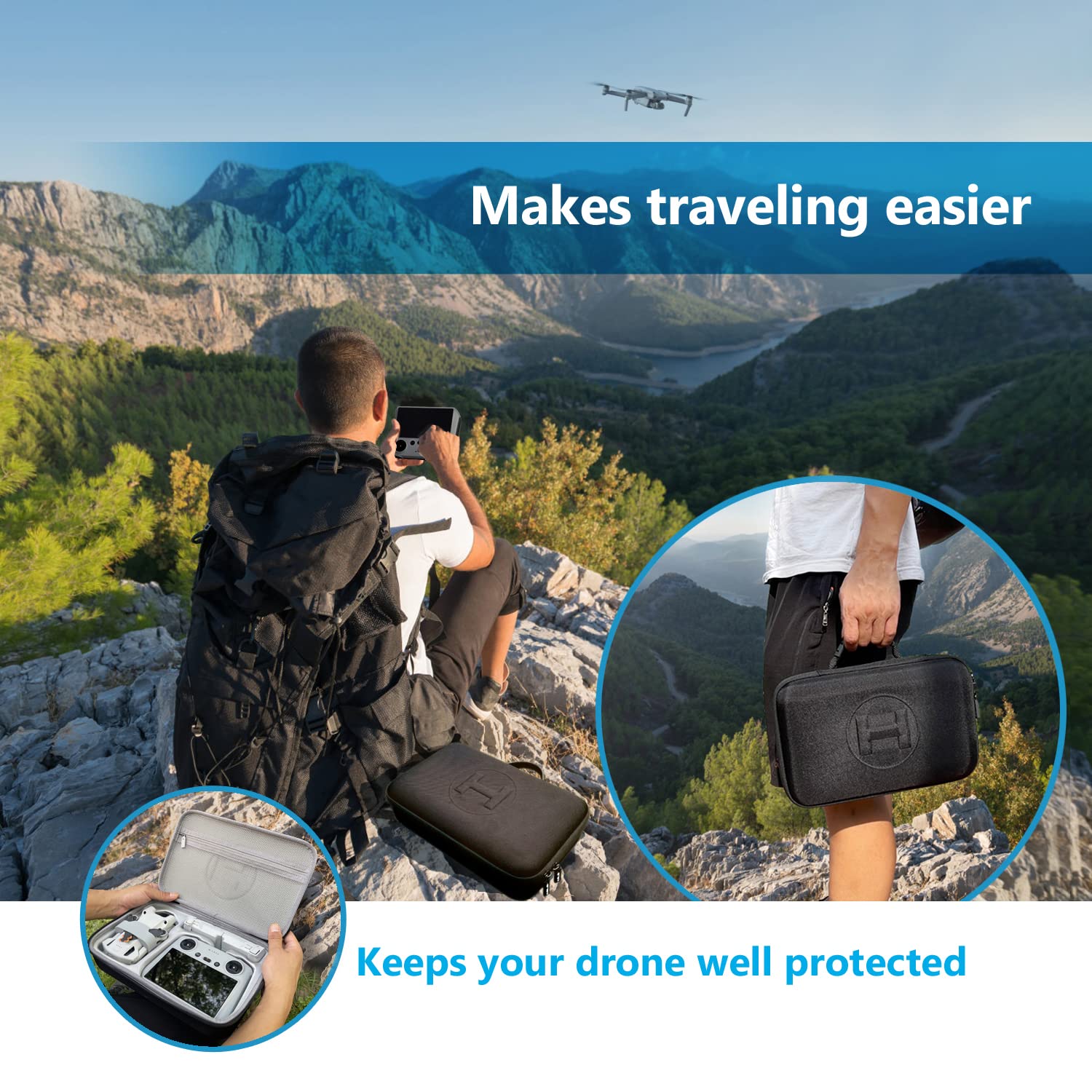 JSVER Mini 3 Pro 3 Étui Portable EVA Dure Cas pour DJI Mini 3 Voyage Espace de Rangement Sac de Transport pour DJI 3 Pro Housse Accessoires-Noir