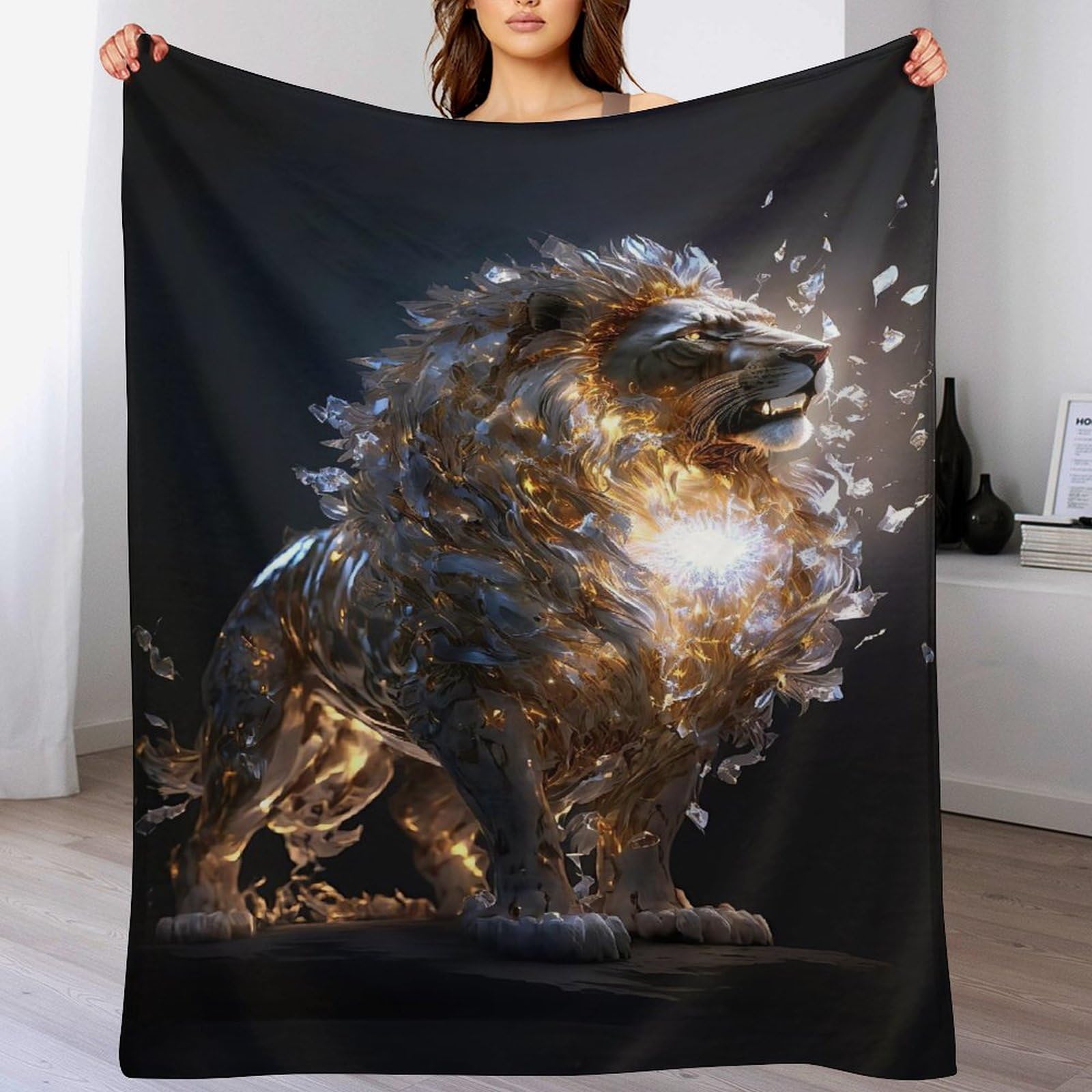 Couverture lion impression 3D en linge de lit en flannel de qualité supérieure