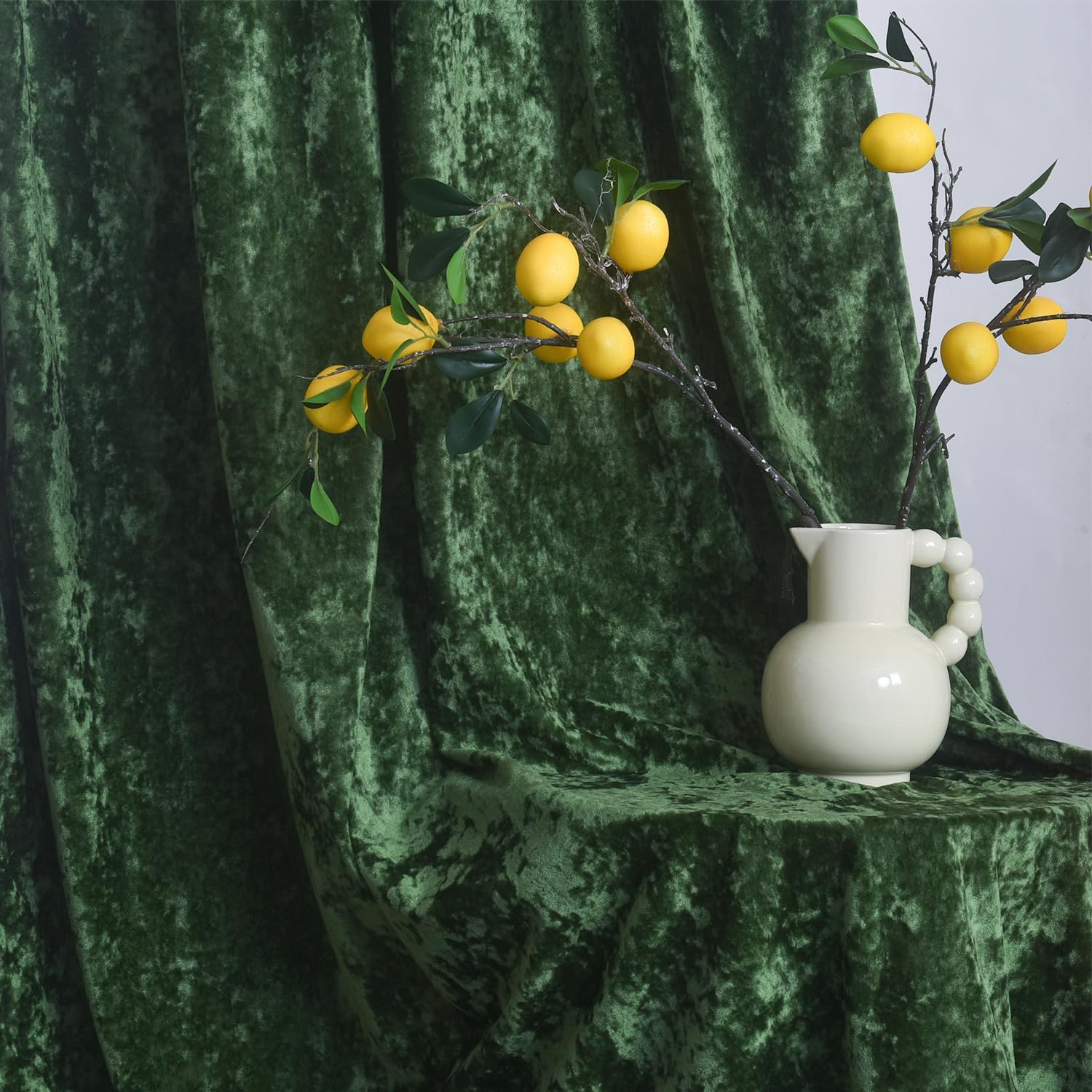 Lux Forest Green Crushed Velvet Curtains, 2 Panel Set, Room Darkening Distressed Velvet Back Tab Curtain, 52" W x 96" L for Living Room Bedroom Window Drapes