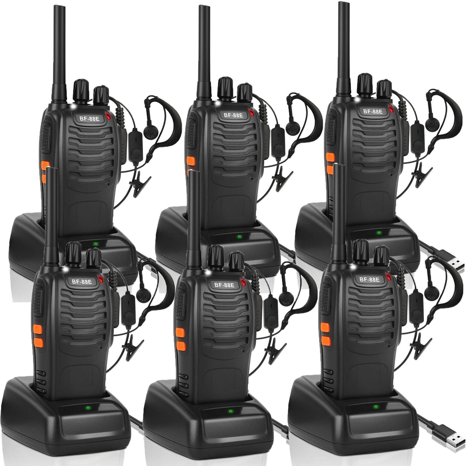 SINZUX 2Pcs Walkie Talkies Rechargeable, Walkie Talkies for Adults Professional Long Range 16CH Two Way Radio, Supports Hand Free VOX Function with LED Light Earpieces for Outdoor, Work and Family Use — view 10