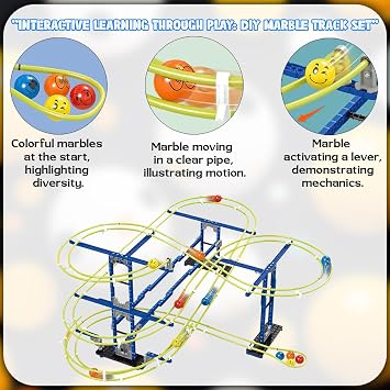 Kids Marble Run Track, 266 PCs Building Blocks Set DIY Construction Marble Runs Game, Educational STEM Toy, Creative Marbles Race Track Gift Playset for Children 3+ Years