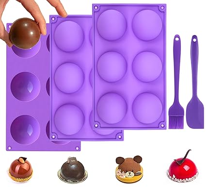 Hot Chocolate Bomb Mold Silicone 2.5 inch Chocolate Sphere Mold Chocolate Ball Molds Hot Cocoa Bomb Molds Large Round Chocolate Mold Semi Sphere Silicone Mold Chocolate Half Dome Mold (3Pcs Purple)