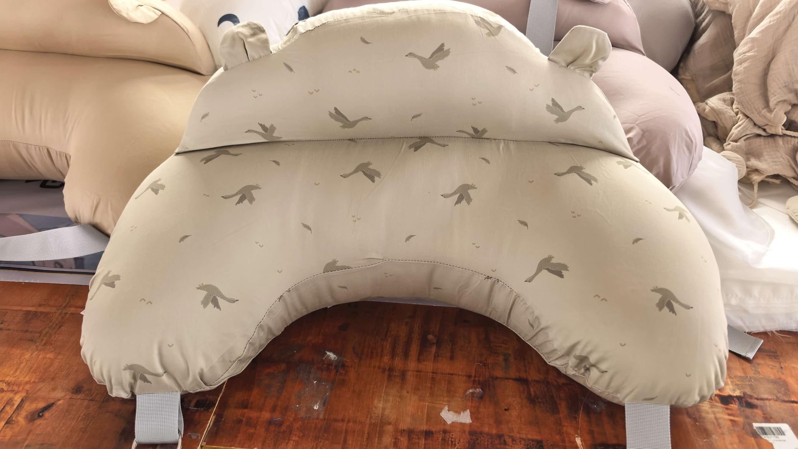 Bearmoss Cuscino per allattamento con bordo di sicurezza, cuscino ergonomico per allattamento e supporto con cinghia regolabile e rivestimento in cotone rimovibile (albicocca)