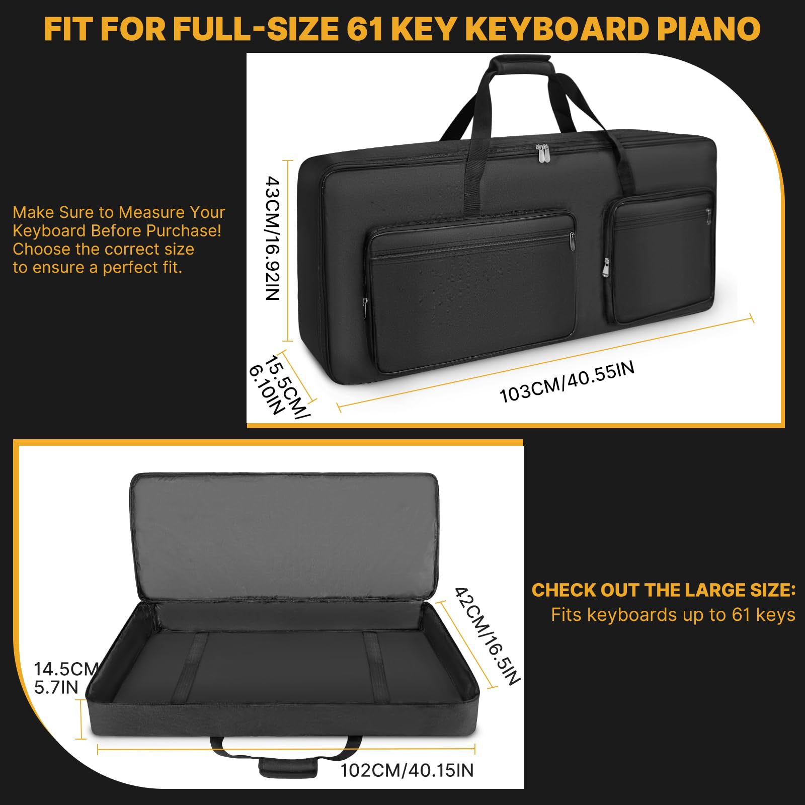 SUNDOY 61 Key Gig Bag for Electric Piano Keyboard Backpack Case Made from 600D Oxford with 10mm Full Cotton Padding - Image 2