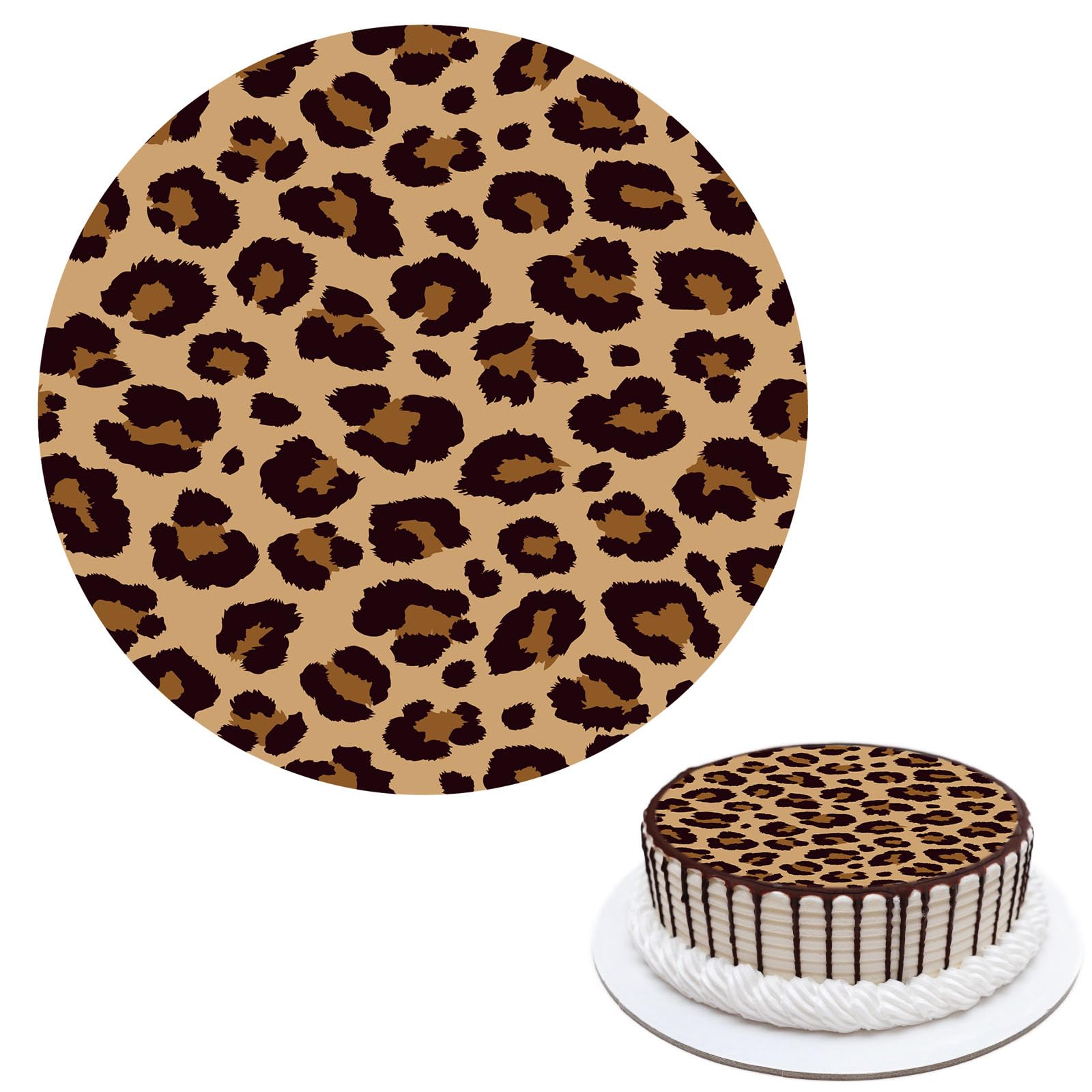 Photo 1 of Leopard Print Edible Cake Topper, 14cm/5.51in Wafer Rice Paper Cheetah Print Edible Image for 6 Inch/15cm or Larger Cakes Safari Animal Theme Cake Wrap Border Decoration for Birthday Party Supplies