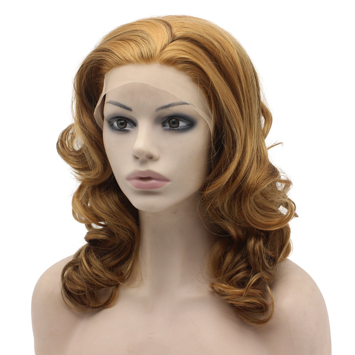 MX angel Blonde Wig Shoulder Length Synthetic Front Lace Wig Half Hand Tied Heat Resistant Fiber Hair Natural Lace Wigs