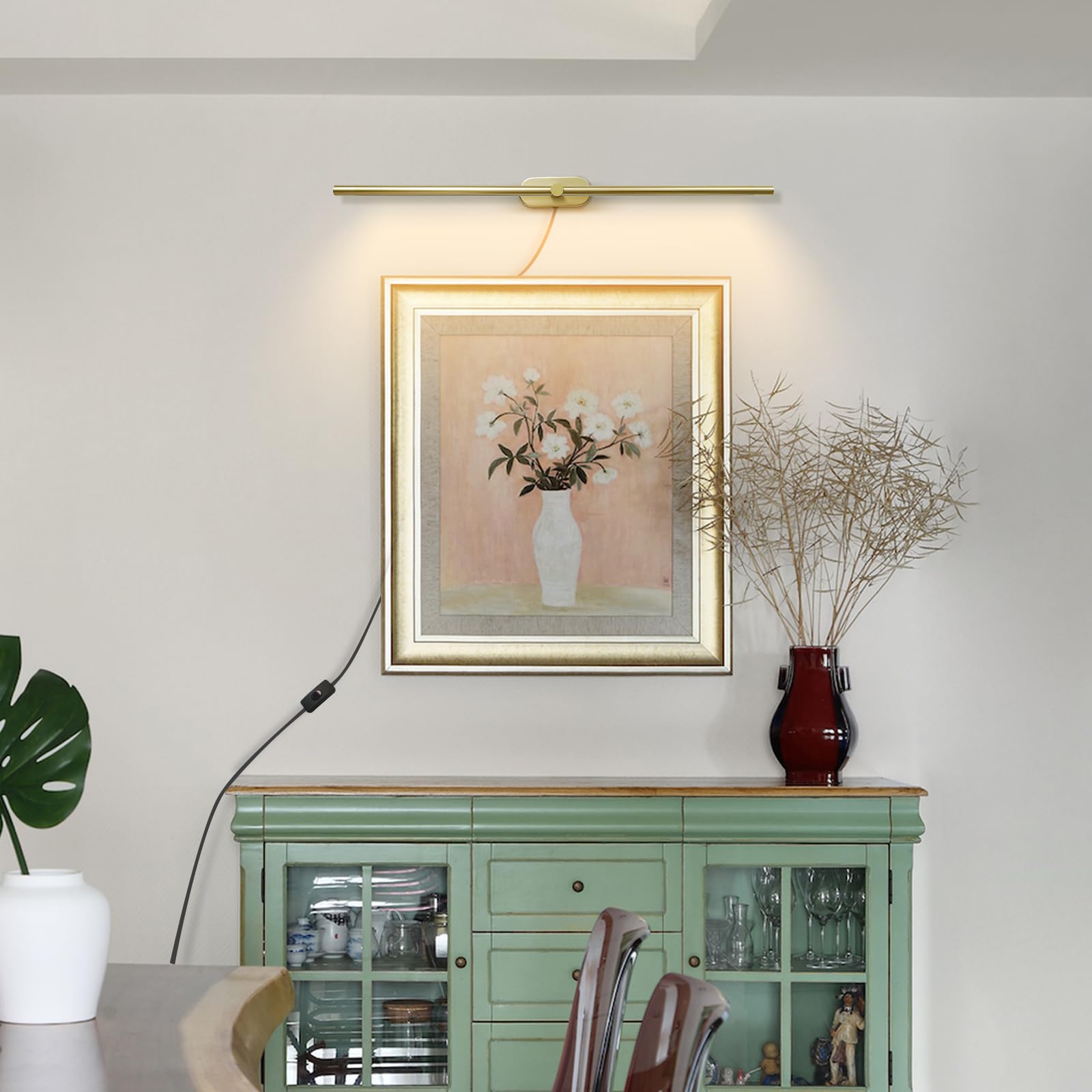 Lampada frontale a specchio a LED con spina, luce lineare per bagno, lampada da specchio per il trucco dorata, lampada da parete minimalista a striscia lunga con interruttore on/off