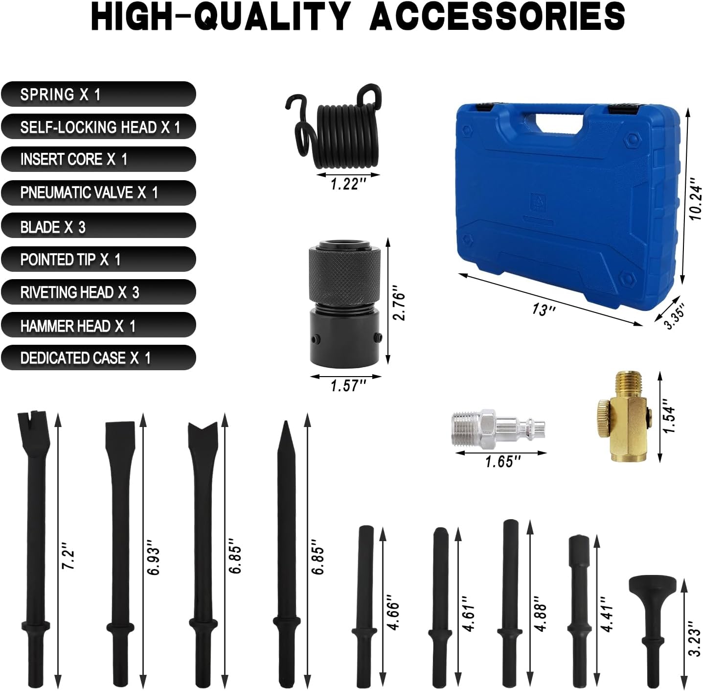 Air Hammer with 14-PCS Air Chisel ，Air Chisel Hammer -Tapered Punche,Air Hammer Kit-Panel Cutter,Air Chisel Hammer-Flat Chisel,2500 BPM