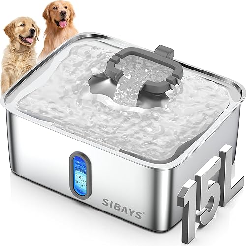 SIBAYS Fuente de agua para perros de 4 galones15 litros para perros grandes, fuente de agua grande de acero inoxidable, dispensador automático ultra