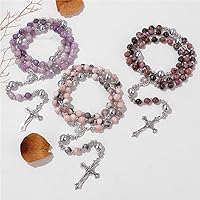 Vista 21 de Tiger Eye Cross Necklace for Men, Obsidian Necklace, Hematite Cross Pendant Lava Rock Rosary Healing Crystal Necklaces