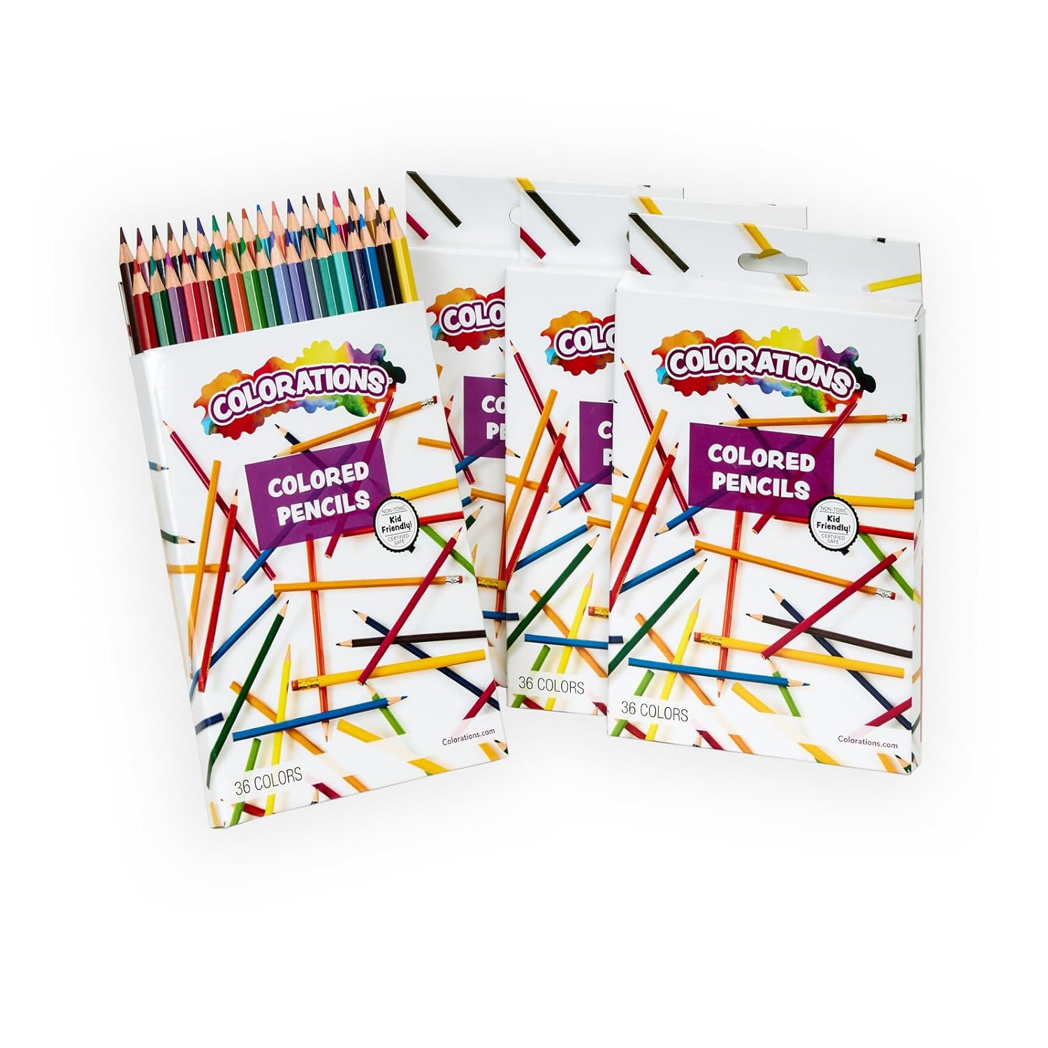Colorations Colored Pencils -4 Packs, 36 Colors Each, Set of 144 Total - Bulk School Supplies, Individual Boxes for Kids, Party Favors