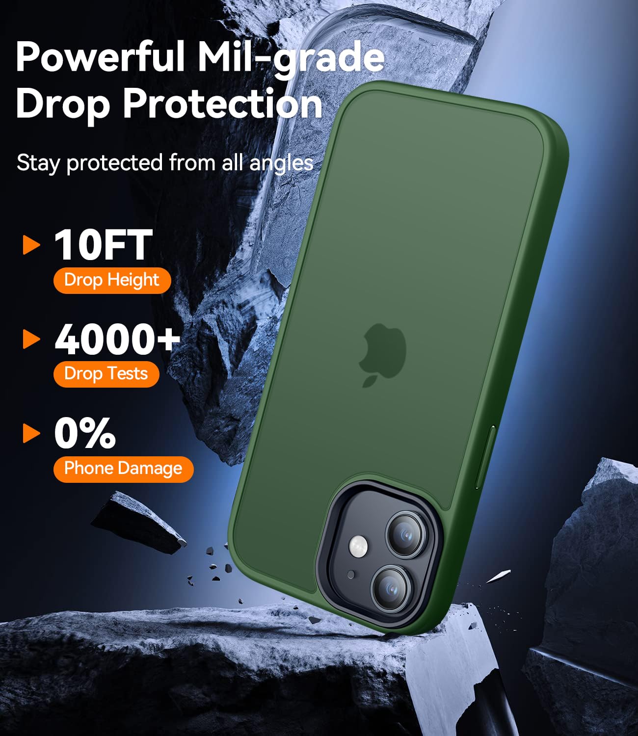 CANSHN Cover Opaca per iPhone 12 e iPhone 12 Pro(6,1 Pollici), Custodia Traslucida Opaca Protettiva Sottile Antiurto - Verde Scuro
